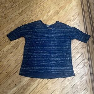 Suzy Shier Blue Silver Metallic Stripe Knit Top Large